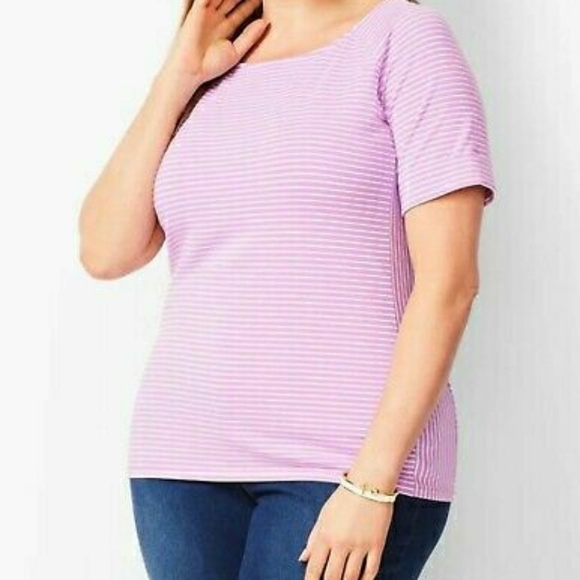 Talbots Tops - Women's Talbots Purple/White Striped Boatneck Top
